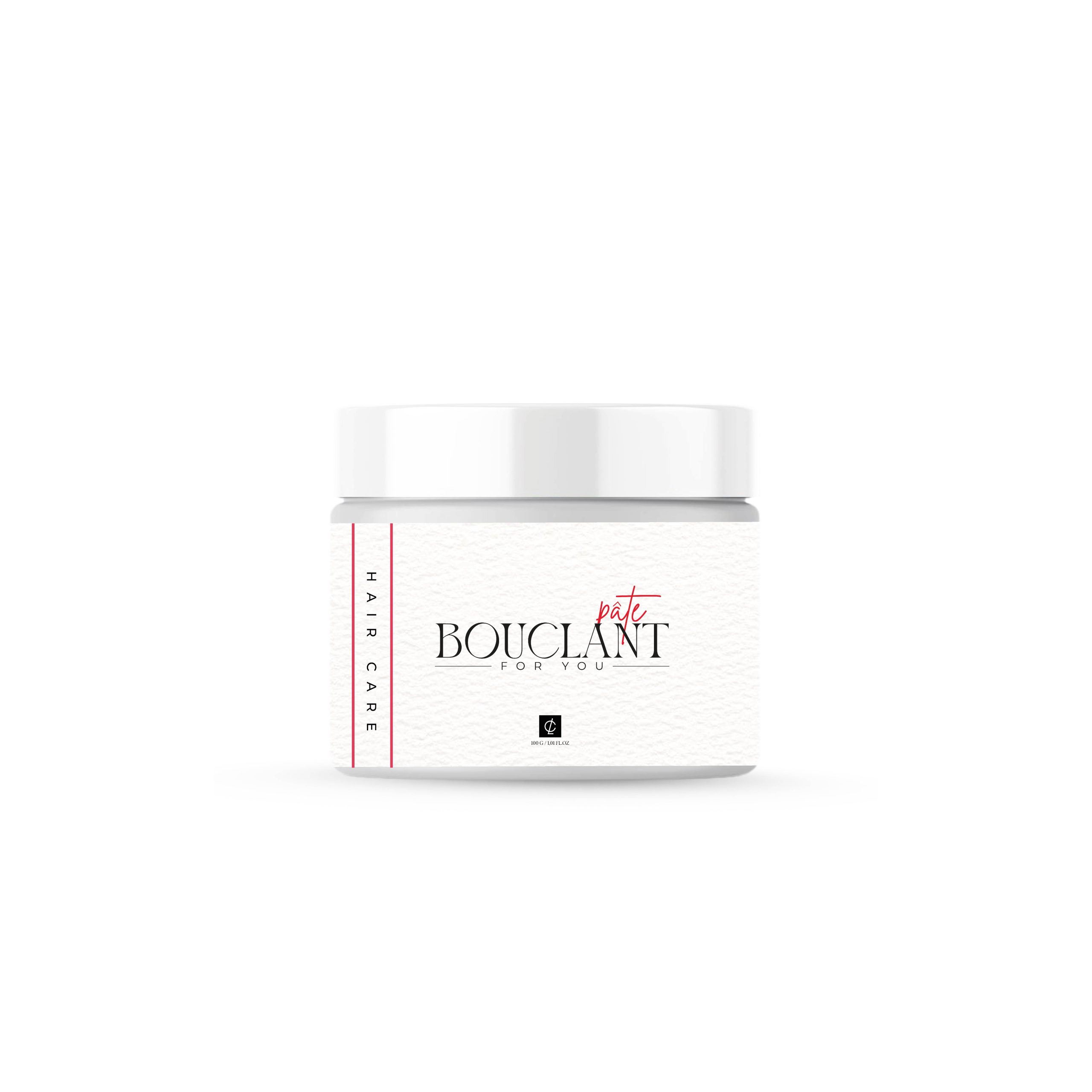 Pot de Bouclant pâte de la gamme Hair Care, un soin capillaire professionnel présenté dans un emballage blanc élégant avec une étiquette texturée, idéal pour définir les boucles