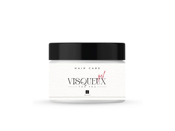 Pot de Visqueux gel de la gamme Hair Care, un gel capillaire professionnel à fixation extrême, présenté dans un emballage blanc avec un couvercle noir brillant.
